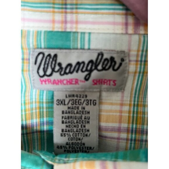 Wrangler Top Women 3X Green Collar Neck Pearl Metal Snap Plaid Western Rodeo 80s - Picture 2 of 10